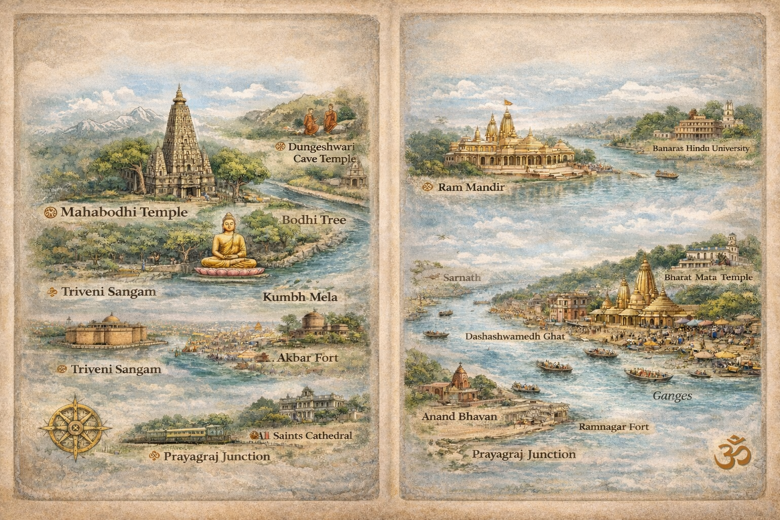 sacred sites of india in watercolor